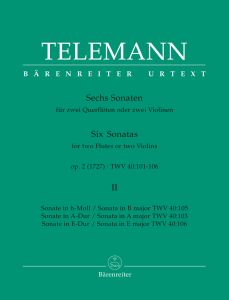 Six Sonatas for two Flutes or Violins Op.2 (TWV 40) Volume II (Playing Score)