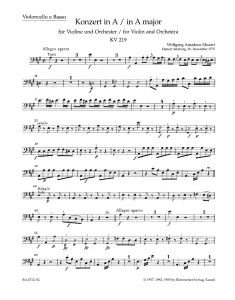Concerto for Violin No.5 in A major (K.219) (Cello/Bass)