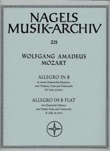 Allegro in B-flat major K.516c Clarinet Quintet (Score & Parts)