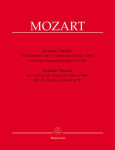 Clarinet Quintet in A (K.581) arranged for Clarinet in A or Violin & Piano