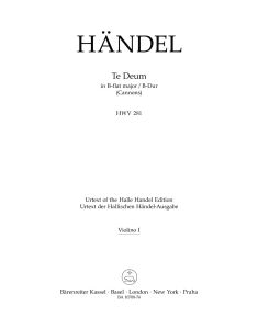 Te Deum in B-flat major (HWV 281) (Cannons) (Violin I)