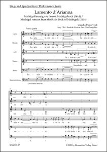 Lamento d'Arianna. Madrigal version from the 6th Book of Madrigals (1614) (Singing Score)